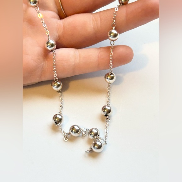 Sterling Silver Station Necklace 925 Beaded Chain Layering - Picture 6 of 8
